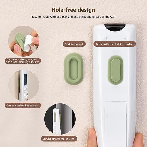 XYOFUN Magnetic Remote Control Holder Wall Mount - 4 Pcs No Drill Self-Adhesive Organizer for Air Conditioner & TV Remotes, Storage Caddy for Televisions Backside - White thumbnail 7