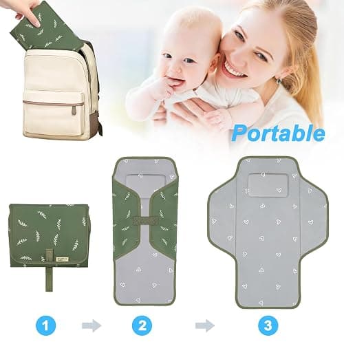Baby Portable Changing Pad Travel - Waterproof Compact Diaper Changing Mat with Built-in Pillow - Lightweight & Foldable Changing Station, Newborn Shower Gifts thumbnail 4