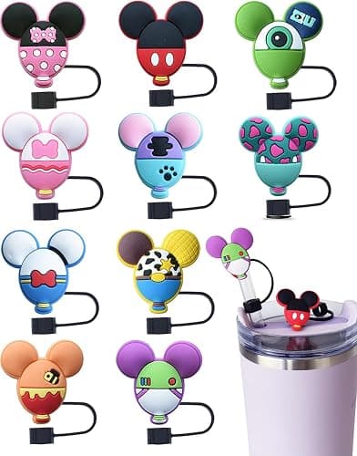 10PCS Funny Straw Cover Cap Compatible with Stanley for 30&40 Oz Cup 10 mm Drinking Straw Topper, Reusable Silicone Straw Covers, Cute Trumbler Cup Accessories (Mouse-1) - Image 1