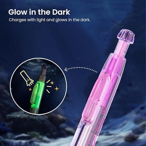 WRITECH Gel Pens Medium Point: Luminous pen set 0.7mm, Black Ink, Includes 2 Pens and 2 Refills, Silent Clicker, Smooth Writing for School Office & Everyday Use thumbnail 9