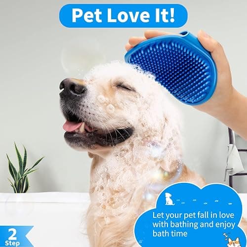 Comotech 3PCS Dog Bath Brush | Dog Shampoo Brush | Dog Scrubber for Bath | Dog Bath Brush Scrubber | Dog Shower/Washing Brush with Adjustable Ring Handle for Short & Long Hair (Blue Blue Blue) - Blue Blue Blue thumbnail 3