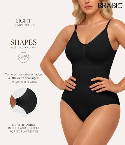 BRABIC Womens' Seamless Sleeveless V-Neck Bodysuit Shapewear Tummy Control thumbnail 2