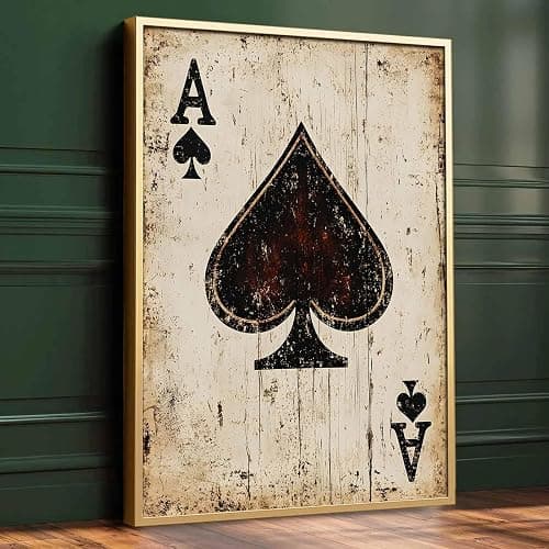 Vintage Playing Cards Wall Art Ace Of Spades Poster Vintage Poker Wall Art Poker Artwork Ace Of Spades Canvas Metal Art Signs Playing Card Poster Bar Decor 16x24inch No Frame - Image 1