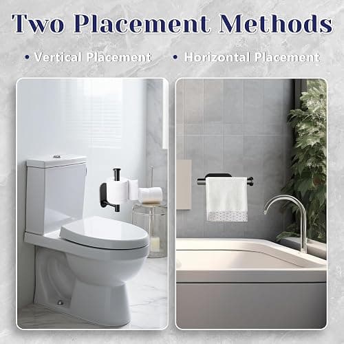 Toilet Paper Holder, Stainless Steel & No Drilling Black Toilet Paper Holder Wall Mount, Waterproof Self Adhesive Toilet Paper Holders for Bathroom, Kitchen, Washroom thumbnail 3
