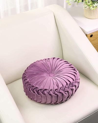 HLOVME Throw Pillow for Couch Decorative 3D Pumpkin Round Velvet Cushion for Sofa Bed Chair Floor 15"X15", Light Purple thumbnail 2