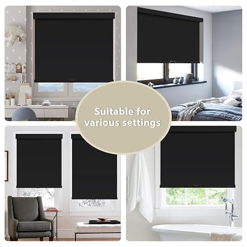 SUNOFF Cordless Blackout Roller Shades Blinds for Windows Free-Stop,Pull Down Room Darkening with Valance,Thermal Insulated Woven Fabric Window Door Blinds for Home,Office,Black 20" W x 72" H thumbnail 6