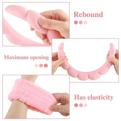 Spa Headbands for Women Skincare Headband Pink Makeup Headband for Washing Face Hair Headband and Wristband Valentine's Day Gifts for Women Teen Girl thumbnail 3
