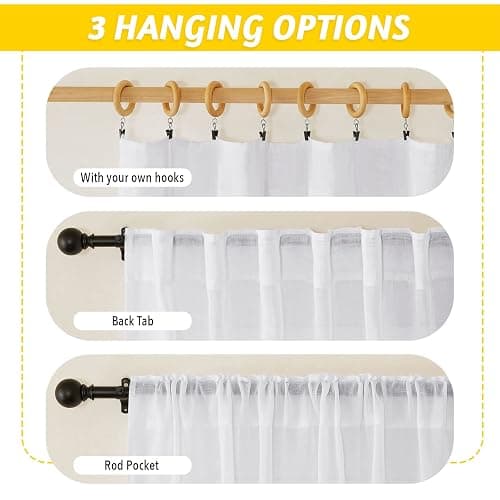 NICETOWN White Linen Sheer 120 inch Curtains for Living Room, Rod Pocket & Back Tab Semi Sheer Window Treatment Privacy with Light Filtering for Farmhouse/Bedroom, W52 x L120, 2 Panels thumbnail 5