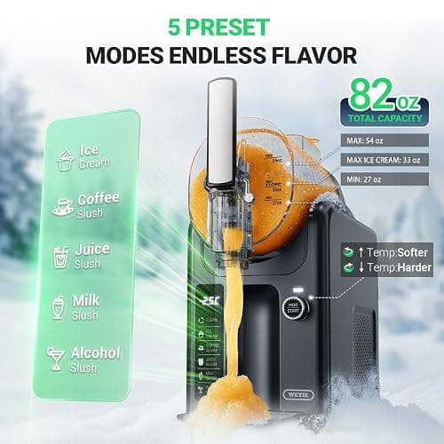 WETIE Slushie Machine, 82oz Slushy Maker with Adjustable Temperature, LED Display, Auto-Clean, 5-in-1 Frozen Drink Maker for Ice Cream, Frappés, Milkshake, Frozen Margaritas, 24H Running for Home thumbnail 4