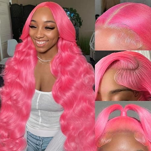GHYK Pink 13x6 Lace Front Wigs Human Hair 200 Density HD Wear and Go Glueless Body Wave Lace Front Wigs Human Hair Pre Plucked Pre Cut Frontal Body Wave Wig for Women 30 Inch - Image 1