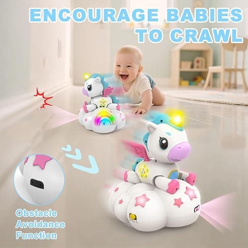 Musical Unicorn Toys for 6 to 12 Months - Baby Crawling Toy with Light-up for 1+ Year Old Girl Boy,Infant Tummy Time Sensory Development Toys with ABC/123 Modes,Birthday Gift 1 Year Old Boys & Girls thumbnail 5