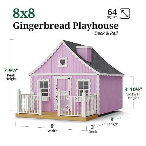 8x8 Gingerbread Cottage Playhouse with Floor, Deck and Rail, Outdoor Wood Do-It-Yourself Kit thumbnail 3