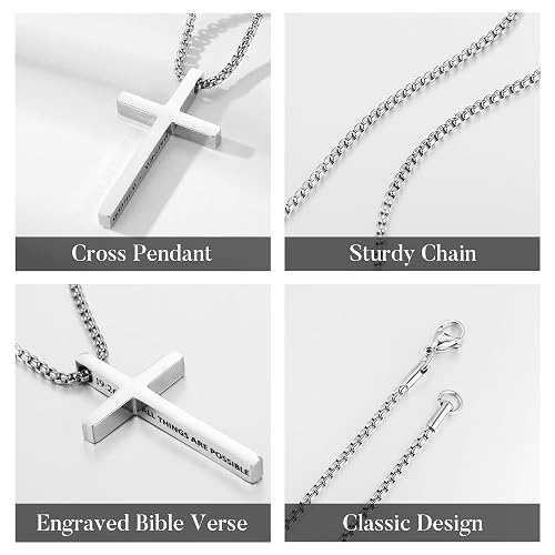 Ursteel 2 Pcs Black Silver Cross Necklace for Men - Inspirational Bible Verse Cross Chain for Men Stainless Steel Cross Pendant for Men Teen Boys Christian Gifts Christmas Gifts Stocking Stuffers thumbnail 5