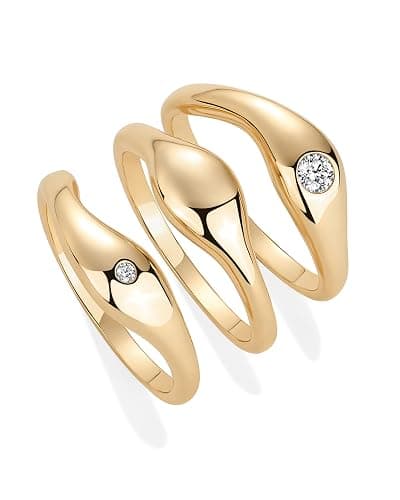 PAVOI 14K Gold Plated Chunky Stackable Rings Set for Women | Cubic Zirconia Bands Set | 3 Statement Rings Pack thumbnail 3