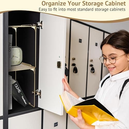 AUECOOME Locker Organizer Shelf Stackable Extra Locker Shelf for School Locker Organizer Storage Cabinet Accessories Suitable for School, Office, and Home use (1, Golden) - 1 - Golden thumbnail 7