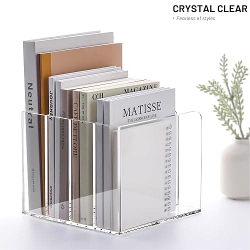 YUXUN Acrylic Magazine Holder,Clear Desk Organizer File Sorter for Notebook,Paper,Envelope,Magazine, Book Storage-Office/Home/Classroom Organization(4 Compartments,B5) thumbnail 5