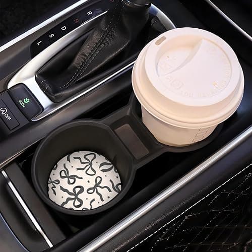 Car Coasters for Cup Holders, Car Cup Holder Coaster, Cute Car Accessories for Women Interior, 2PCS Cup Holder Coasters for Car, Anti Slip Rubber Cup Mat with A Finger Notch(Cute Black Ribbon Bow) thumbnail 7