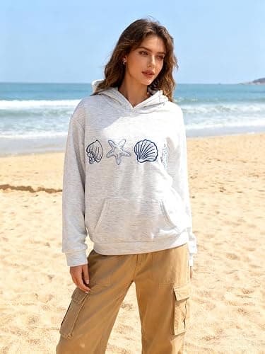Mynineco Y2K Hoodies for Women Teen Girls Ocean Seashell Marine Graphic Cute Sweatshirts thumbnail 5
