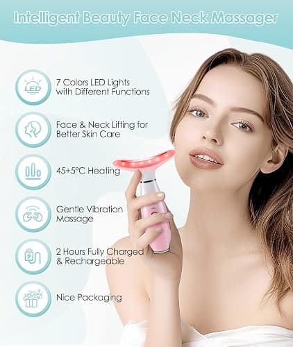 ELISHINE 7 Color Neck Face Massager - Facial Massager Tool for Skin Care at Home, Vibrating Face Massager with Thermals, Pink thumbnail 2