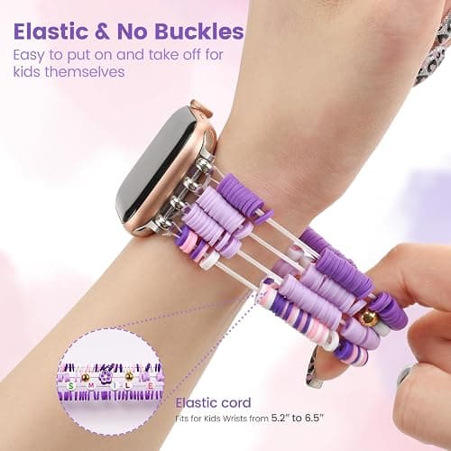 sylacor Beaded Bracelets Compatible with Kids Apple Watch Band 38mm 40mm 41mm 42mm 44mm 45mm 46mm 49mm, Cute Stretchy Strap for iWatch Series 10 9 8 7 6 5 4 3 SE SE2 for Girls Boys and Small Wrists thumbnail 4