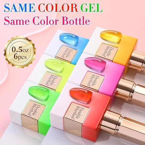 Double Rhythm 6 Pcs 15 ML Gel Polish Set Same Color Same Bottle Soak Off Gel Polish Kit Nail Art Manicure Salon DIY at Home for Women (Jelly Neon Pink Blue Red Green-T6-26) - Crystal Neon thumbnail 4