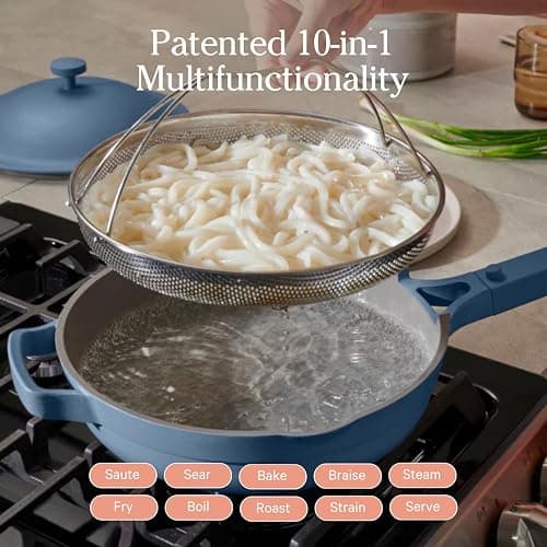 Our Place Always Pan 2.0 – 27cm (2.5L) Nonstick, Toxin-Free Ceramic Cookware | Patented 10-in-1 Aluminum Frying & Sauté Pan | Safe for Oven, Induction & All Cooktops up to 232°C | Blue Salt thumbnail 4