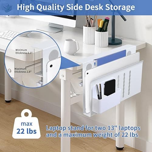 LUKETURE Desk Side Storage, Steel Side Desk Organizer, No Drill Laptop Holder, Clamp on Laptop Mount with Pen Holder, Table Hanging Storage for Home Office, Fits Flat Edge Tables 0.3" to 2.8" thumbnail 4