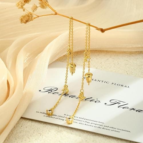 Sewyer Gold Earrings for Women, Dainty 14K Gold Plated Dangle Earrings for Women Trendy Long Dangle Drop Chain Earring for Sensitive Ears Cute Hypoallergenic Threader Earring Non Tarnish Jewelry Gifts thumbnail 4