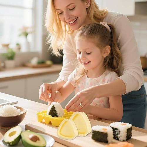 2PCS Triangle Rice Ball Mold Set – Yellow Sushi Maker Kit with Paddle, Non-Stick Rice Mold for DIY Musubi Bento thumbnail 7
