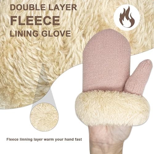Bototack Winter Mittens Gloves for Women Warm Fleece Lining Knit Thick Thermal Snow Gloves for for Cold Weather Gifts thumbnail 2