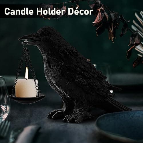 Gothic Home Decor Fake Crow Light Holder Halloween Decorations Indoor Raven Lamp Tealight Candle Holder Resin Statue Black thumbnail 4