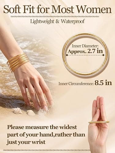 Alphatool Glitter Jelly Gold Bangles Bracelets for Women | Gold Soft Silicone Sparkling Ladies Fashion Stackable Jewelry Gift for Party thumbnail 2