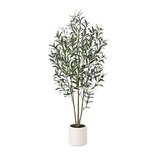 VeriNatural Artificial Olive Tree 5ft, Tall Faux Olive Tree with White Planter, UV-Resistant Fake Plants for Indoor and Outdoor Decor, Realistic Potted Plants for Home,Office & Living Room Decor VN158 - Image 1