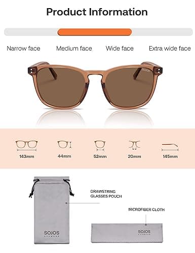 SOJOS Unisex Rounded Square Polarized Sunglasses TR90 Frame UV400 Protection Lightweight Retro for Women & Men thumbnail 8