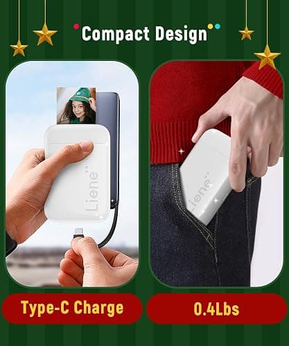 Liene 2x3” Photo Printer, Mini Photo Printer w/ 5 Zink Adhesive Photo Paper, Bluetooth 5.0, Compatible w/iOS & Android, Portable Color Mono Instant Photo Printer for iPhone, Smartphone, Pearl White thumbnail 2