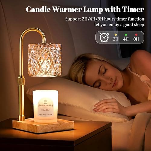 Hong-in Candle Warmer Lamp with Timer -Dimmable Adjustable Height Wax Melt Warmer for Jar Candles,Vintage Home Decor with Elegant Amber Glass,Birthday Gifts for Women, Mom, Friend, Sister thumbnail 7
