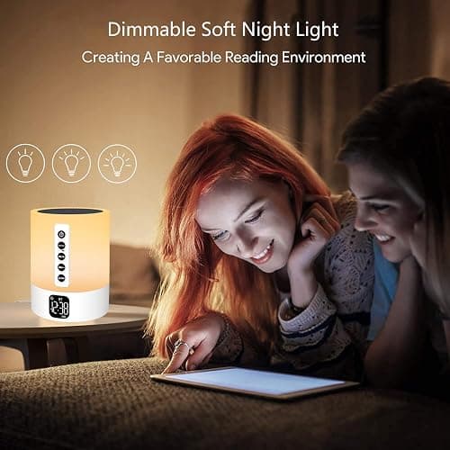 Enceinte Bluetooth Reveil Veilleuse, Lampe de Chevet Tactile avec Machine à Bruit Blanc, Haut-Parleur Bluetooth Veilleuse Enfant Réveil Lumineux Idee Cadeau Ado Fille,Enfant, Femme, Anniversaire, Noel | Réveil Lumineux Enfant et Ado, 15 Sons Apaisants avec Bruit Blanc, Lampe Tactile 48 Couleurs, Cadeau Noel et Anniversaire thumbnail 3