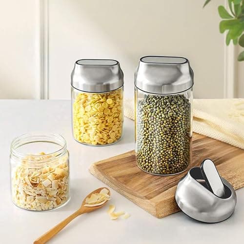 Aelga 34oz Glass Food Jars Canisters with Lid, Wide Mouth Storage Jars with Airtight Lids, Clear Food Storage Containers for Flour, Cereal, Coffee, Nuts & More thumbnail 7
