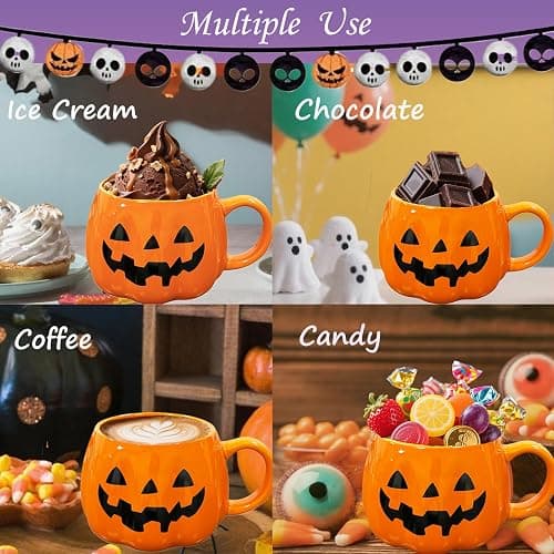 HS&ROXIN Halloween Mug Novelty Pumpkin Mug 3D Cute Ceramic Cup Halloween Coffee Cup Spooky Fall Decor and Christmas Birthdays Perfect Gifts for Kids and Adults Men Women (Orange) thumbnail 5