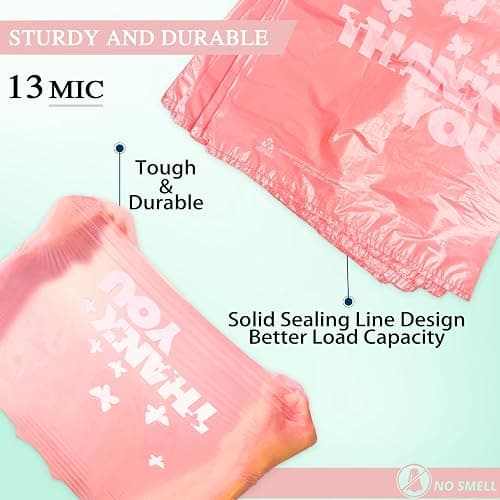 PINK Thank you bags, 100PCS T shirt bags, To Go Bags,Grocery bags, Reusable and Disposable,Perfect for Small Business,Take Out,Retails,11 inchx6 inchx21 inch(100),Large thumbnail 5