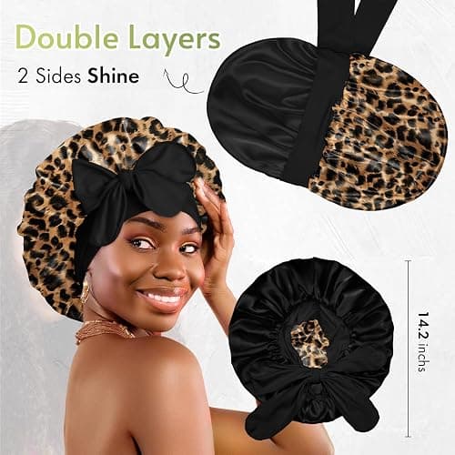 BONNET QUEEN Silk Bonnet for Sleeping Women Reversible Double Layer Satin Bonnet Hair Bonnet Night Sleep Cap for Curly Hair thumbnail 3