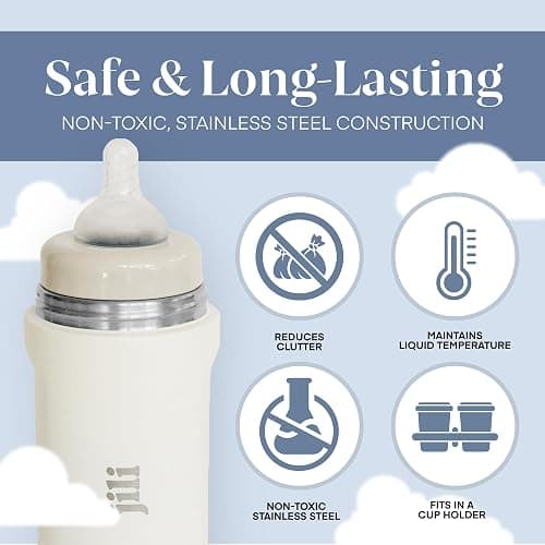 Jili All-in-One Baby Bottle, Insulated Stainless Steel Bottle with Formula Container, Anti-Colic Nipple, and Leak-Proof Lid, Baby Essentials for Travel, BPA and Phthalates-Free, Almond, 8 oz. thumbnail 4