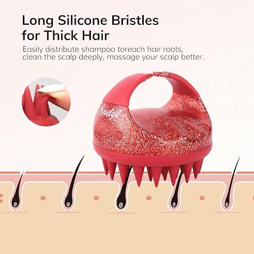 Sndyi Scalp Massager Shampoo Brush, Scalp Scrubber with Soft Silicone Bristles, Scalp Exfoliator for Dandruff Removal, Scalp Massager for Hair Growth, Wet Dry Hair Brush, Red-Limited Edition thumbnail 5
