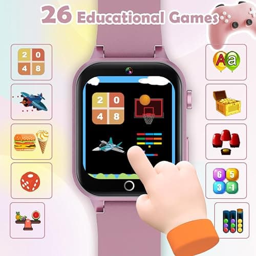 Luyiilo Kids Games Watch, with 26 Puzzle Games, Touch Screen, HD Camera, Alarm Clock, Toys for Ages 4-12 Years Old.Birthday Gift for Boys Girls (Pink) thumbnail 5