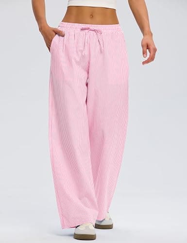 LOMON Striped Gingham Pants Women 2025 Fall Pajamas Cute Wide Leg Pj Lounge Boxer Bottoms Drawstring Y2k Trousers with Pocket thumbnail 2