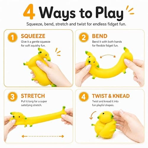Banana Dog Squishy Toy,Crunchy Squishy Moldable Sand Filled Sensory Fidget,6X Stretchable Squeeze Stress Relief Toy,Slow Rising Banana Squishy Fun Christmas Stocking Stuffers & White Elephant Gifts thumbnail 5