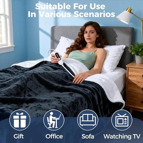 Electric Heated Blanket, Soft Flannel Fabric Heating Blanket with 5-Level Temperature Adjustment Machine Washable ETL Certified Double-Sided Heating thumbnail 8