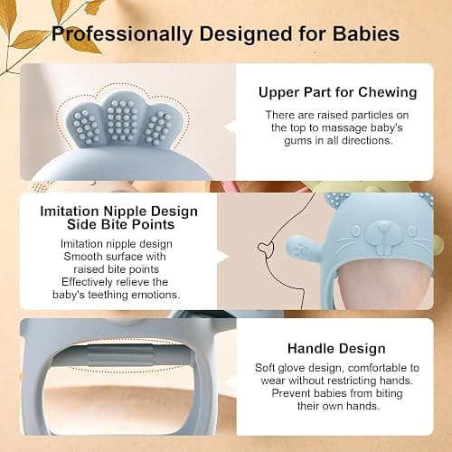 Cseece 2 Pack Teething Toys for Babies, Baby Teething Toys Teething Relief Mitten, Silicone Teether for Baby, Toddler Infant Hand Essentials Chew Toys for Sucking Needs (White/Pink) thumbnail 3