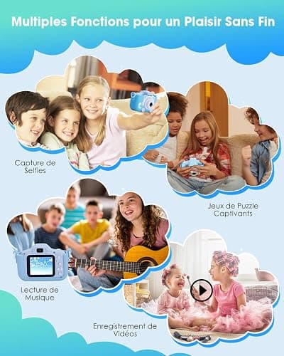 Appareil Photo Enfant Numérique, Jouet Fille 3-12 Ans, Rose, Double Objectif, Carte SD 32 Go, Étui en Silicone, Écran IPS 2,0 Pouces, Vidéo HD 1080p - Cadeau Fille de Noël et d'anniversaire (Bleu) thumbnail 6