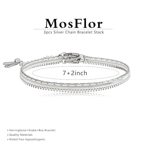 Mens Bracelet - Dainty Gold/Silver Chain Bracelet Stack 14K Gold Plated Silver Bracelets for Men Stainless Steel Adjustable Cross Charm Cuban Link Bracelet Snake Jewelry Set to Men Dad Birthday Day thumbnail 4